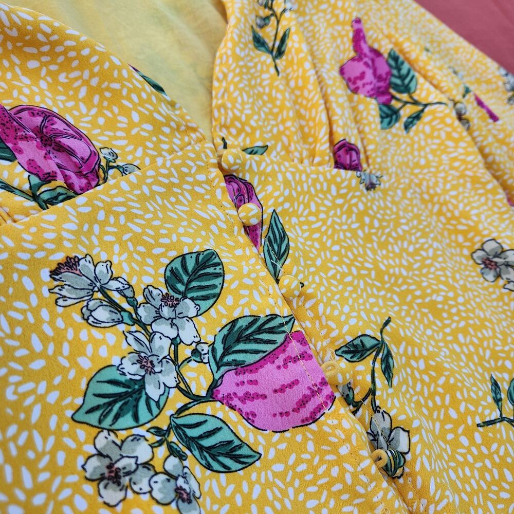 Never Fully Dressed ASOS Yellow & Pink Floral Retro Inspired Dress Small - Picture 4 of 10